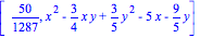 [50/1287, x^2-3/4*x*y+3/5*y^2-5*x-9/5*y]